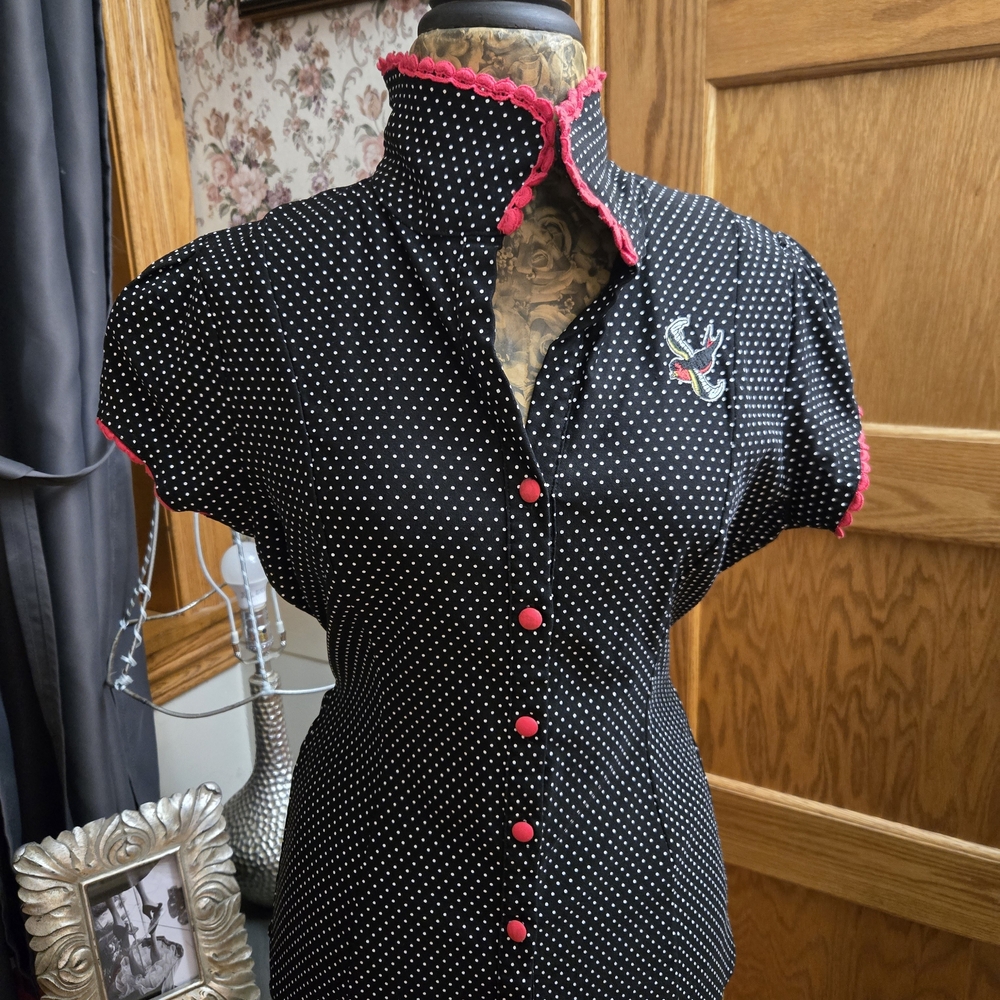Sourpuss Black and White Polka Dot Top